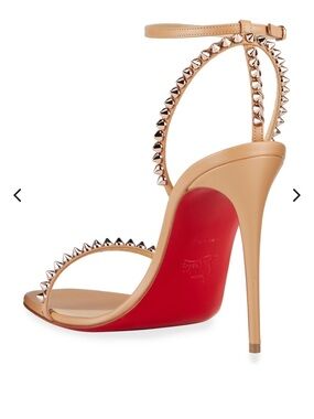 Christian Louboutin Nude/Tan Studded Ankle-Strap Stiletto with Red Sole